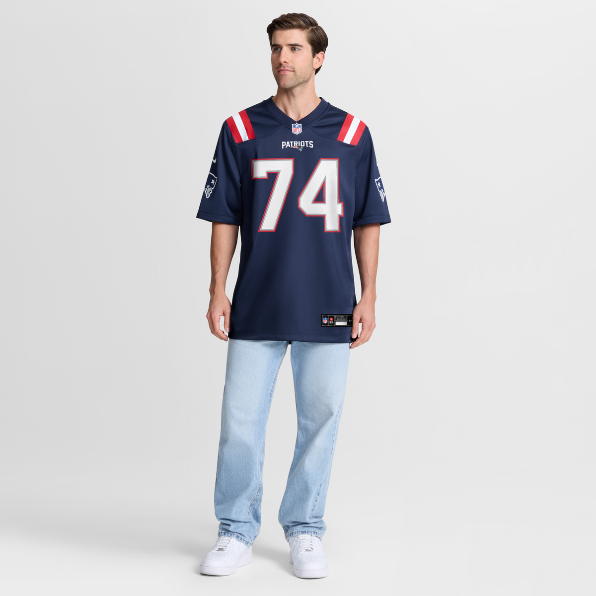 Men's New England Patriots Caleb Lomu Navy Team Jersey