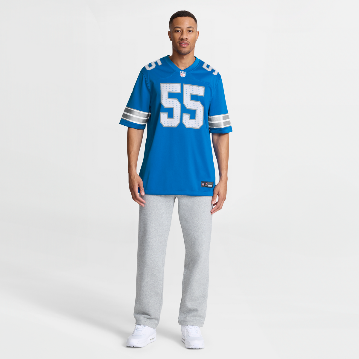 Men's Detroit Lions Derrick Barnes Blue Team Jersey