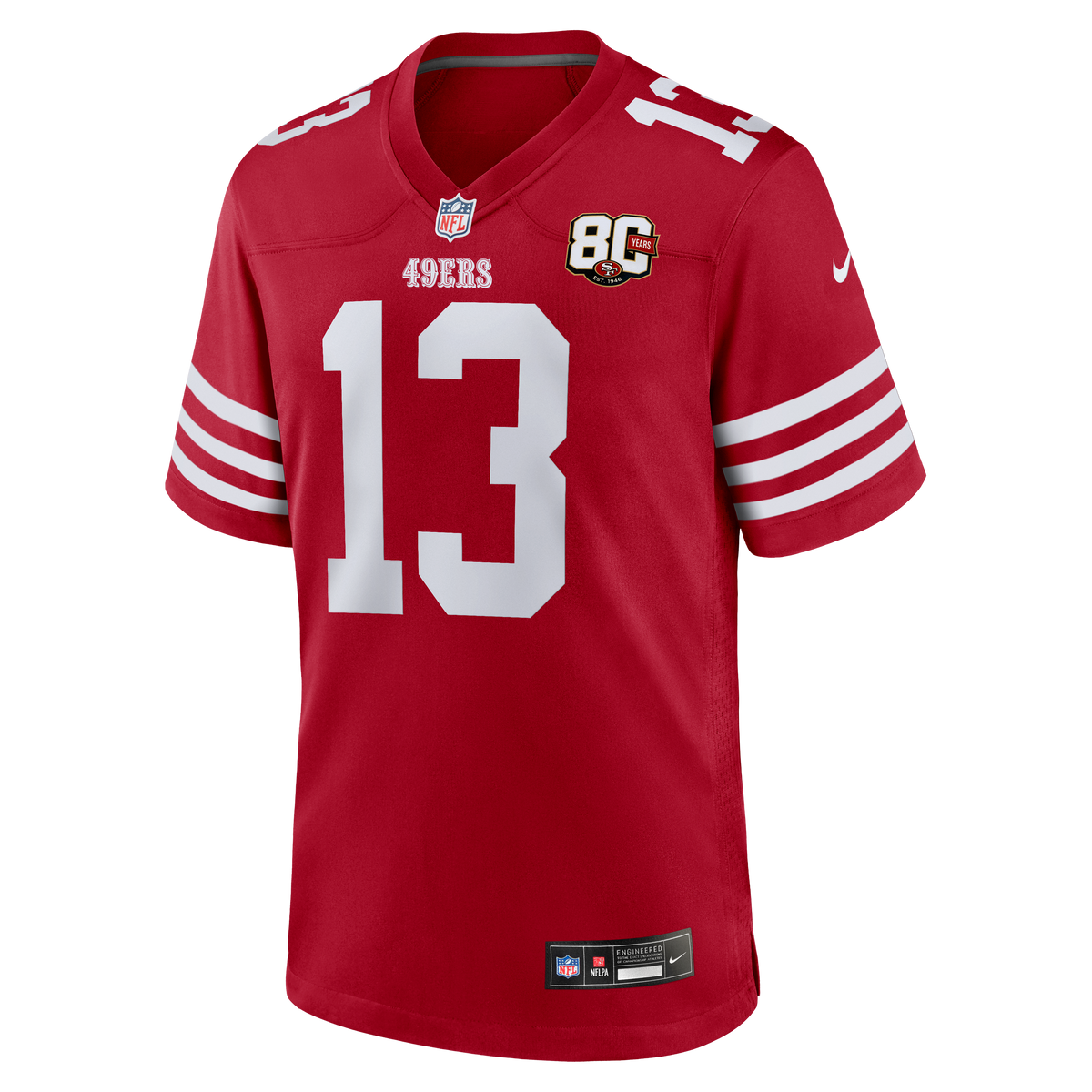 Men's San Francisco 49ers Brock Purdy Scarlet 80th Anniversary Jersey