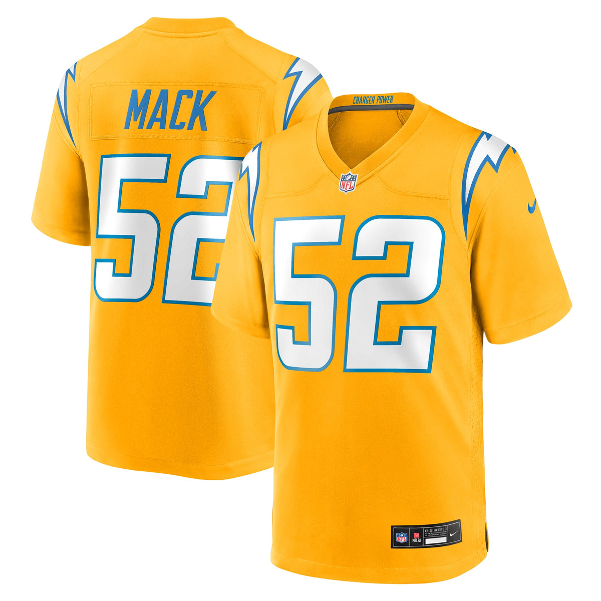 Men's Los Angeles Chargers Khalil Mack Gold Alternate Charger Power Game Player Jersey