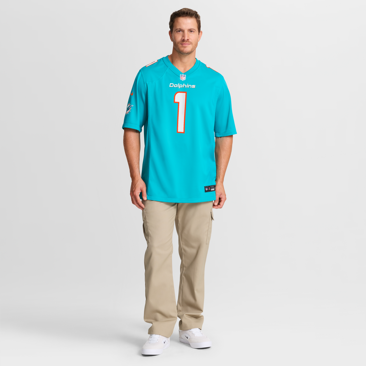 Men's Miami Dolphins Number 1 Dad Aqua Jersey