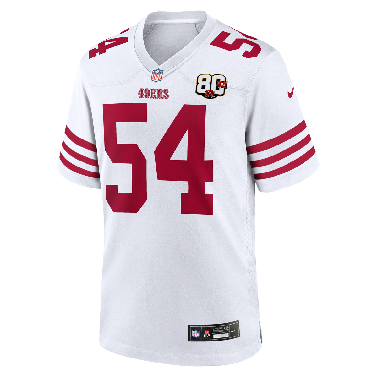 Men's San Francisco 49ers Fred Warner White 80th Anniversary Jersey