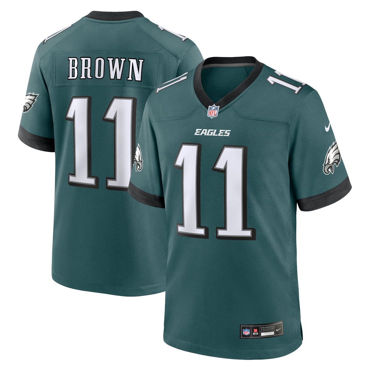 Men's Philadelphia Eagles A J Brown Midnight Green Team Jersey