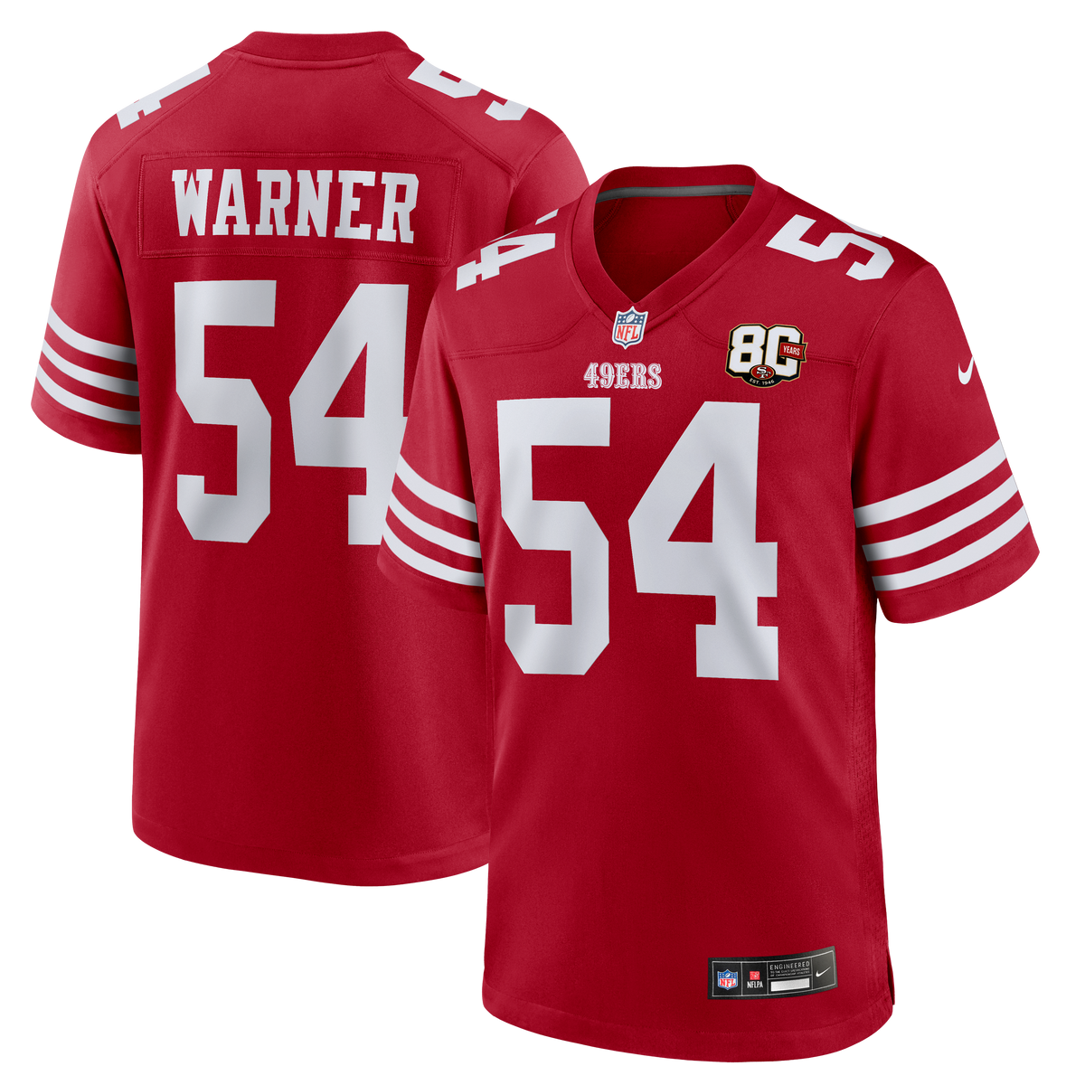 Men's San Francisco 49ers Fred Warner White 80th Anniversary Jersey