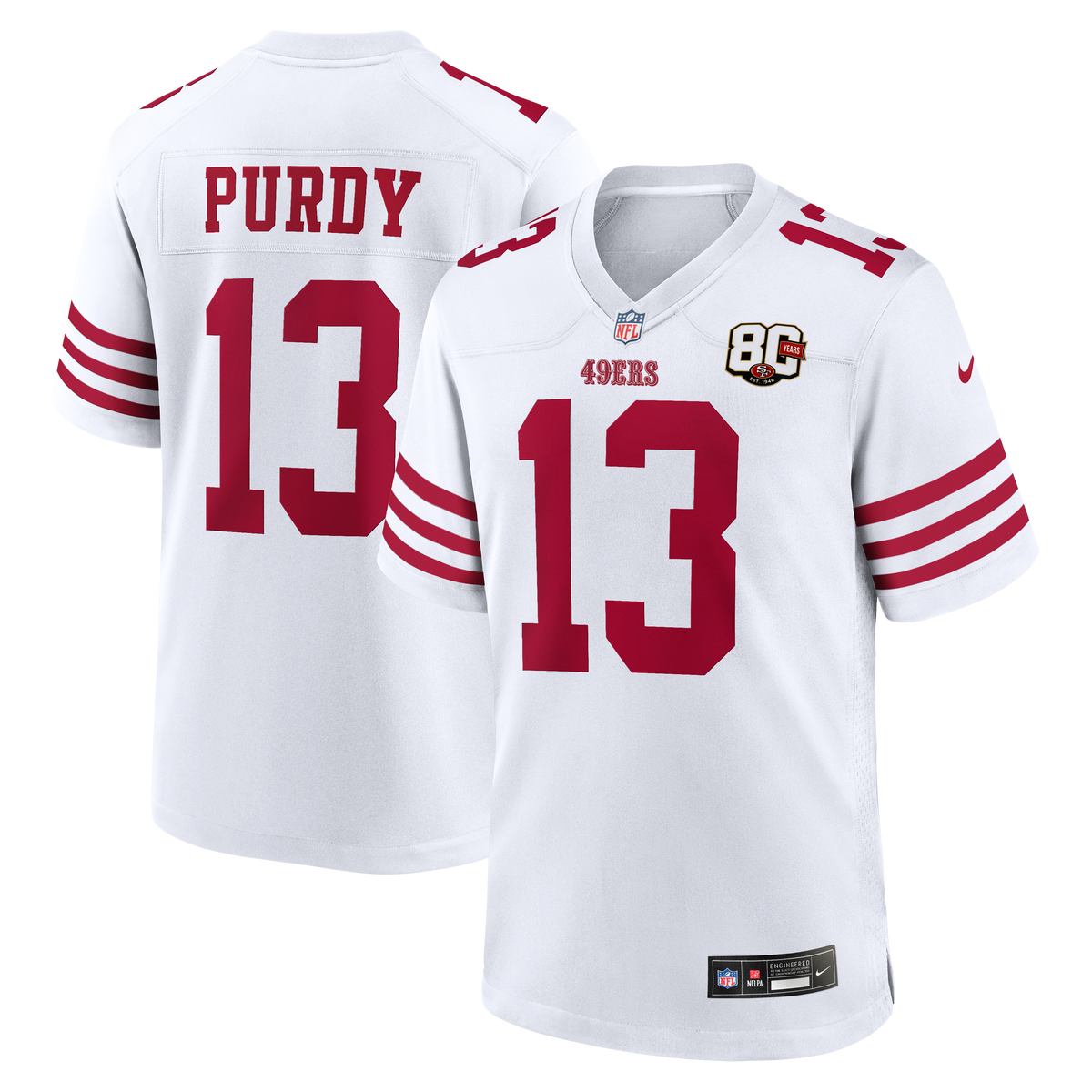 Men's San Francisco 49ers Brock Purdy Scarlet 80th Anniversary Jersey