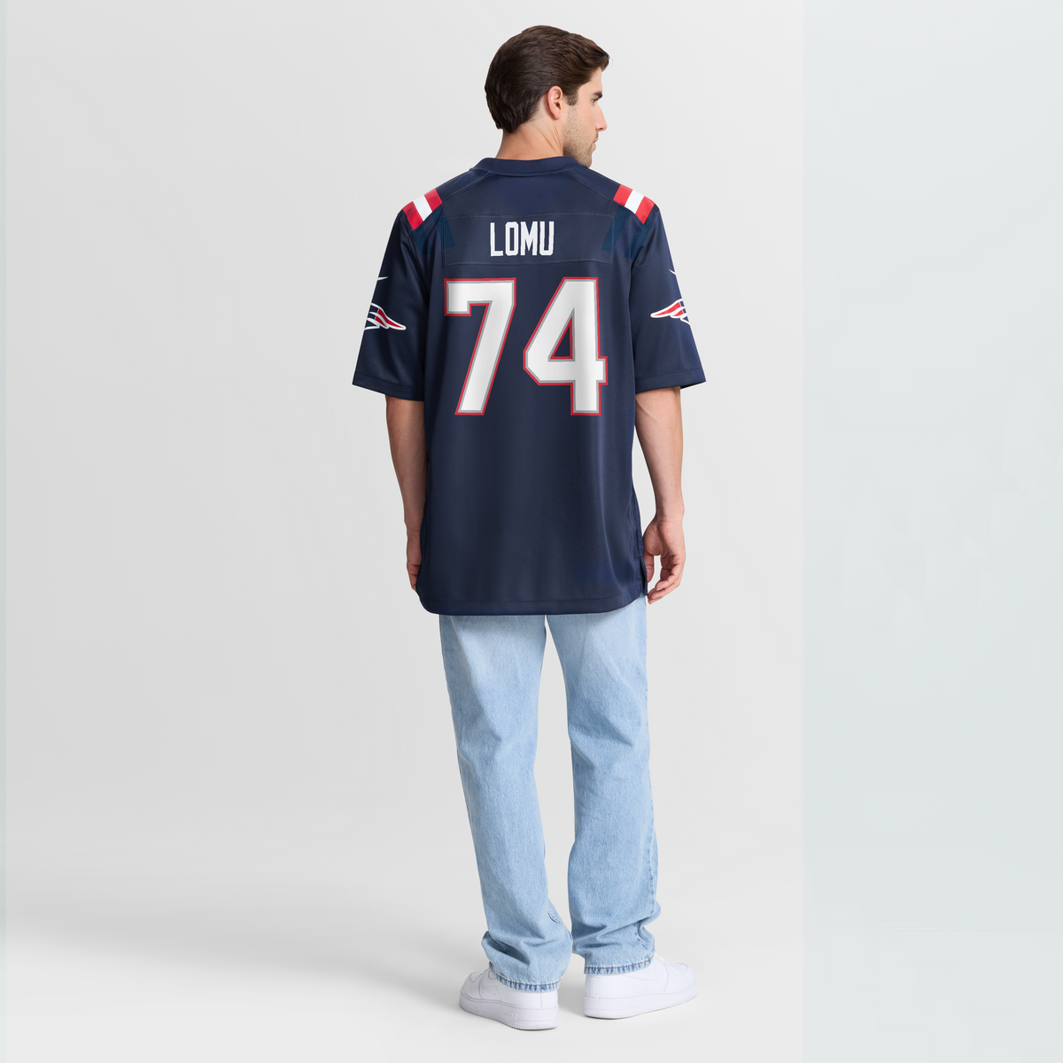 Men's New England Patriots Caleb Lomu Navy Team Jersey